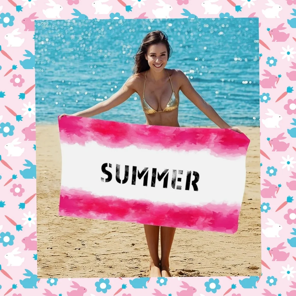Summer Pink and White Beach Towel. 106